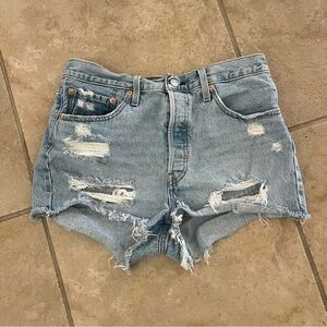 Levis Premium 501 Denim Shorts Cut Off Distressed Button Fly Sz 31 Festival